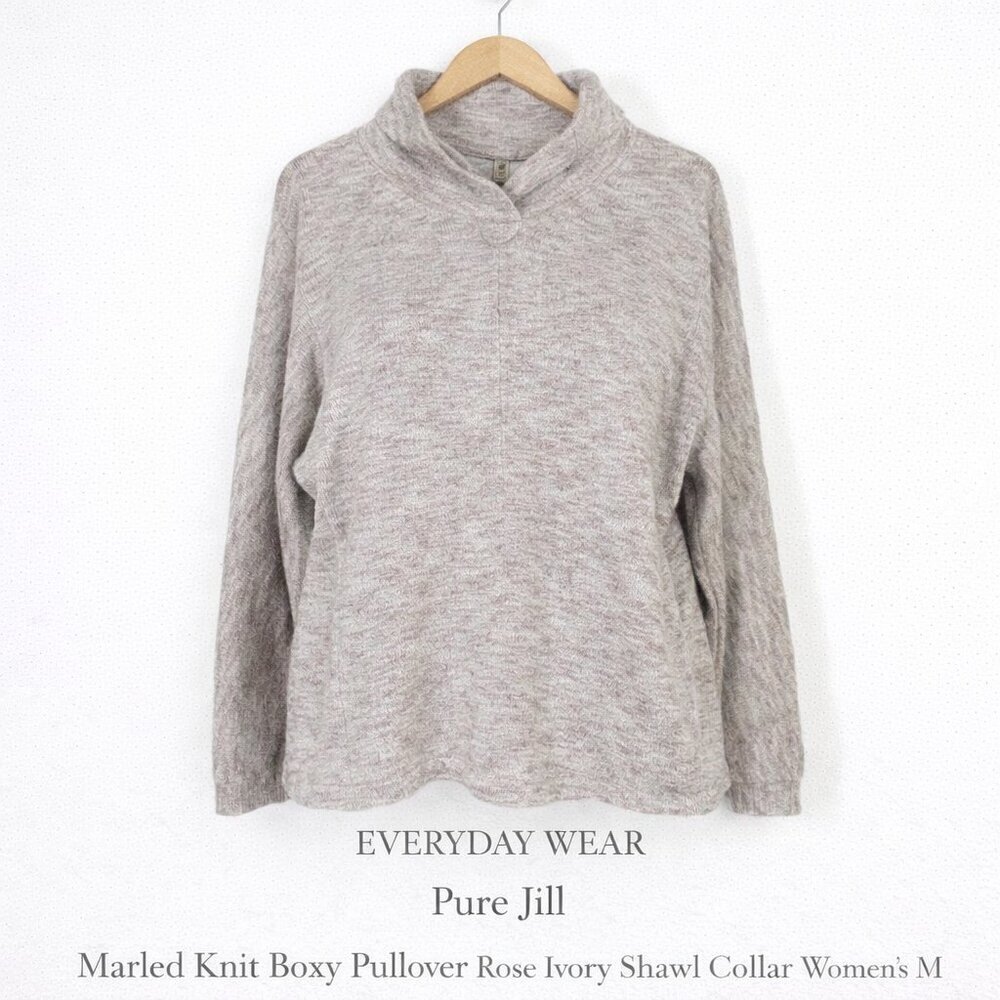 Pure Jill Marled Knit Boxy Pullover Rose Ivory Shawl Collar Women’s M